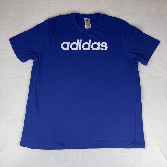 Adidas Tee Shirt Men's 2XL Blue Essentials Linear Logo Short‎ Sleeve Pullover - Picture 1 of 5